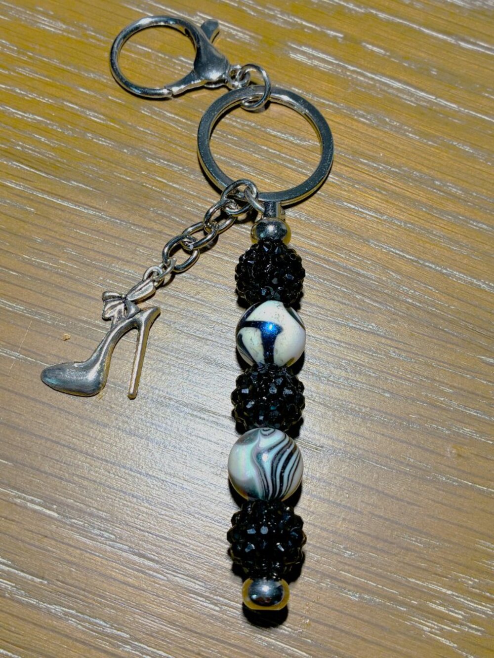 Black Textured & Marble Bead High Heel Keychain
